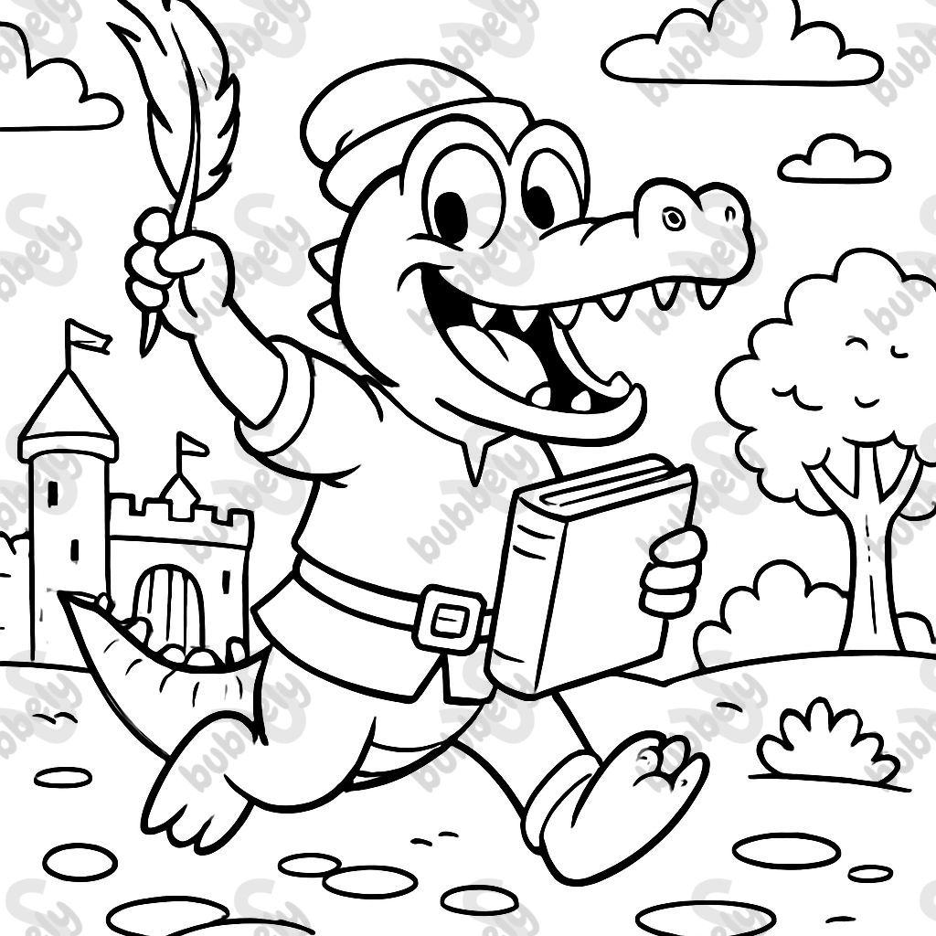 Ein niedlicher mittelalterlicher Krokodilbuchbinder Ein niedlicher mittelalterlicher Krokodilbuchbinder