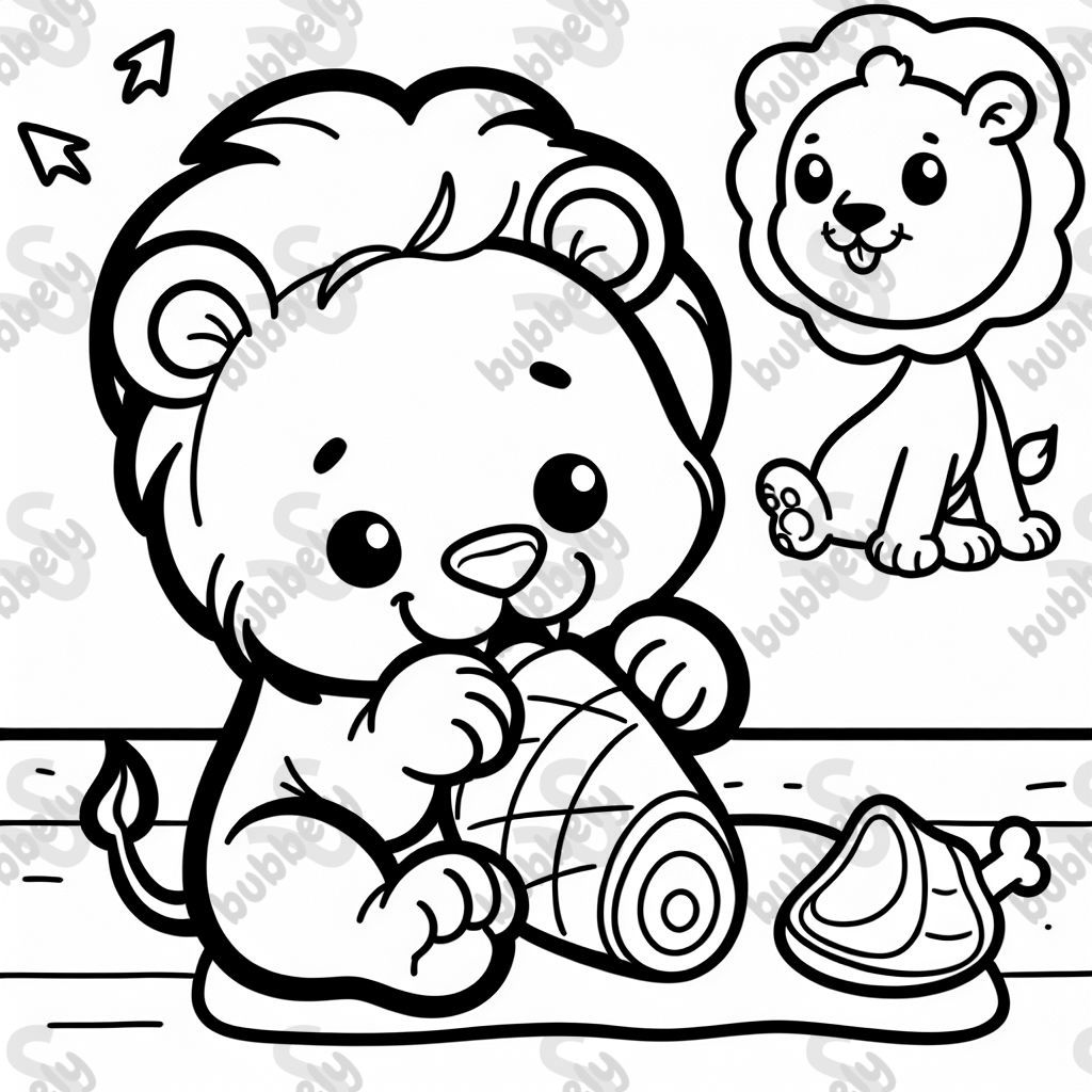 Baby-Löwe, der Schinken isst