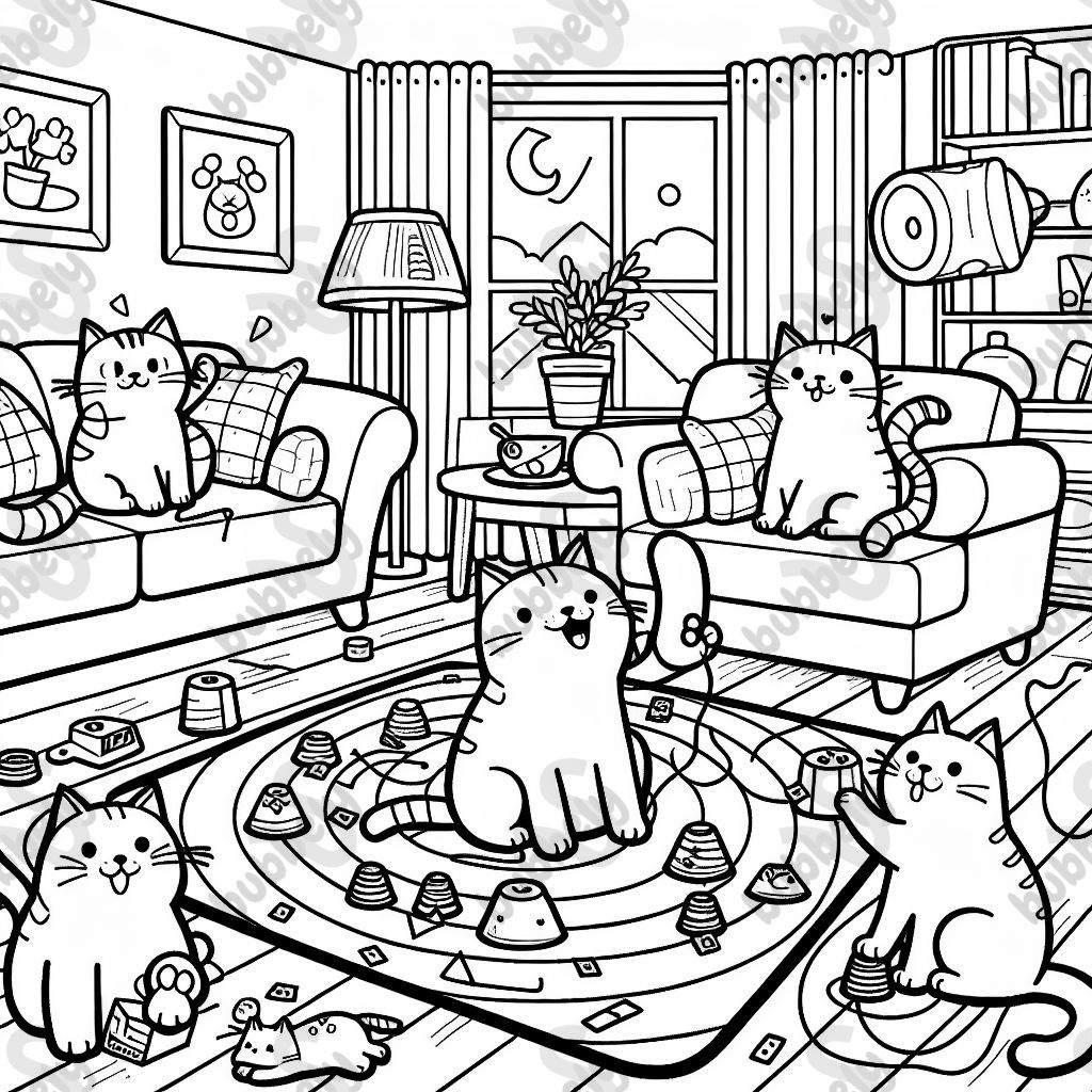 5 cats in a living room 5 cats in a living room