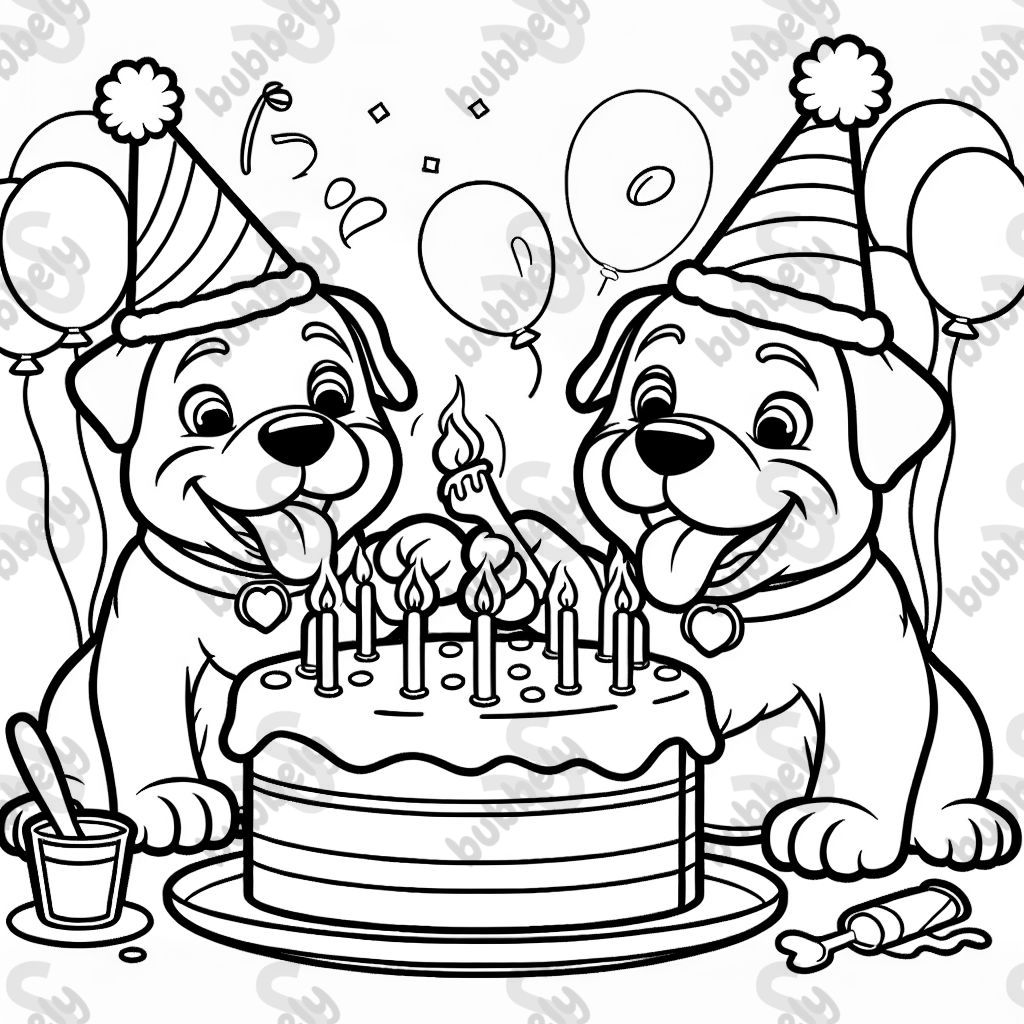 2 rottweilers with birthday hats on eating cake 2 rottweilers with birthday hats on eating cake