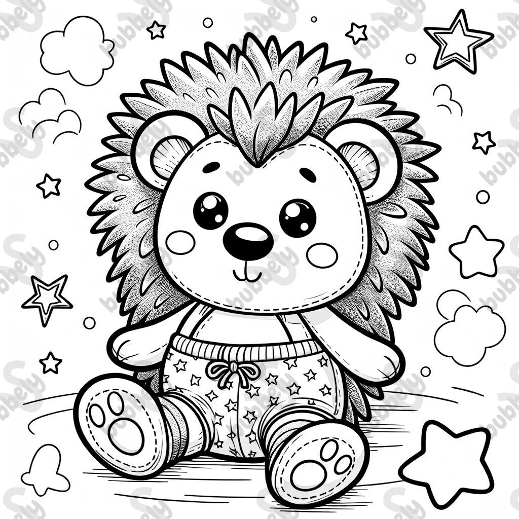A hedgehog stuffed animal wearing shorts with stars on the shorts. The hedgehog doesn’t have ears. A hedgehog stuffed animal wearing shorts with stars on the shorts. The hedgehog doesn’t have ears.