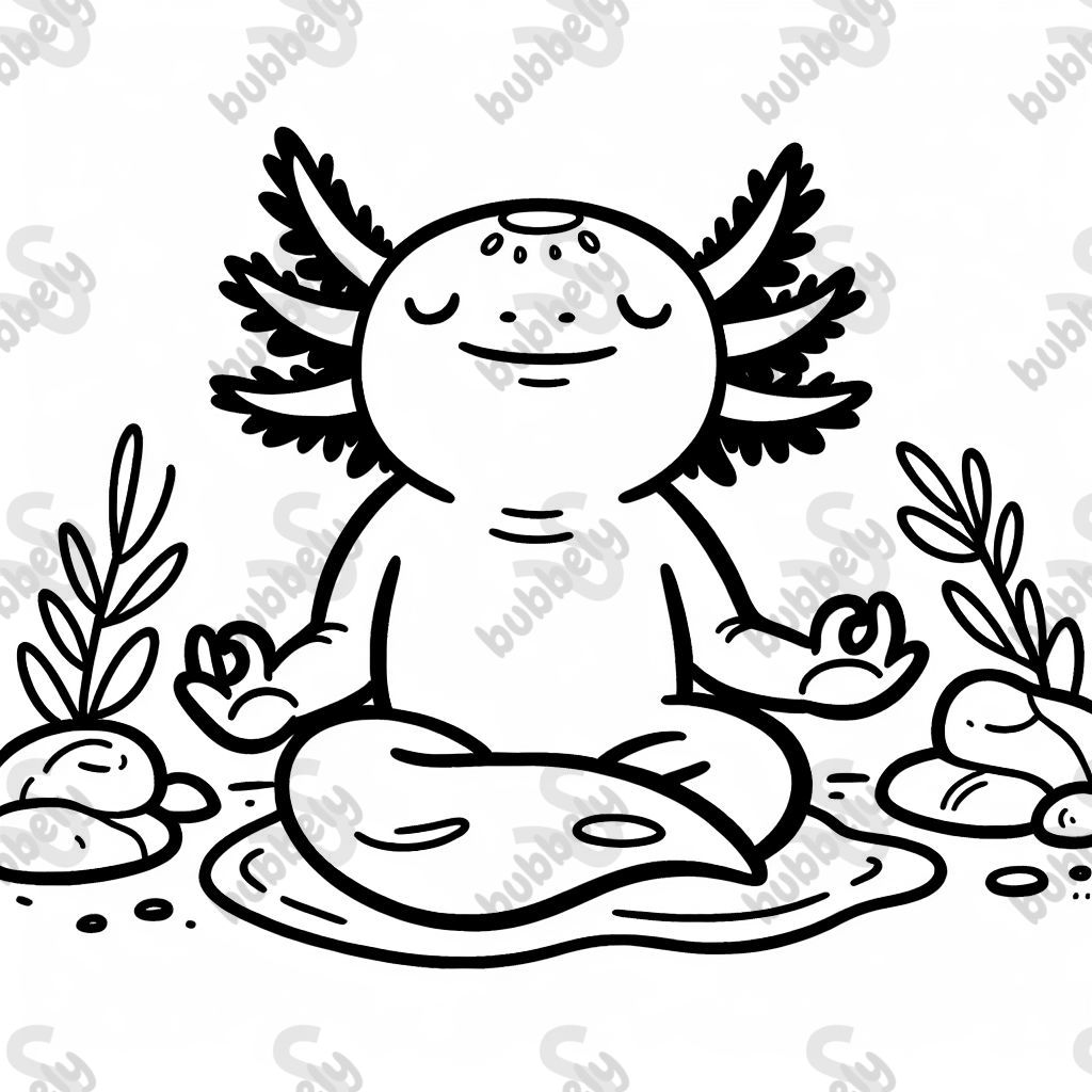 Axolotl en méditation. Noir et blanc uniquement. Très petit. Pas de fond. Pas de plantes. Pas d'eau. Axolotl en méditation. Noir et blanc uniquement. Très petit. Pas de fond. Pas de plantes. Pas d'eau.