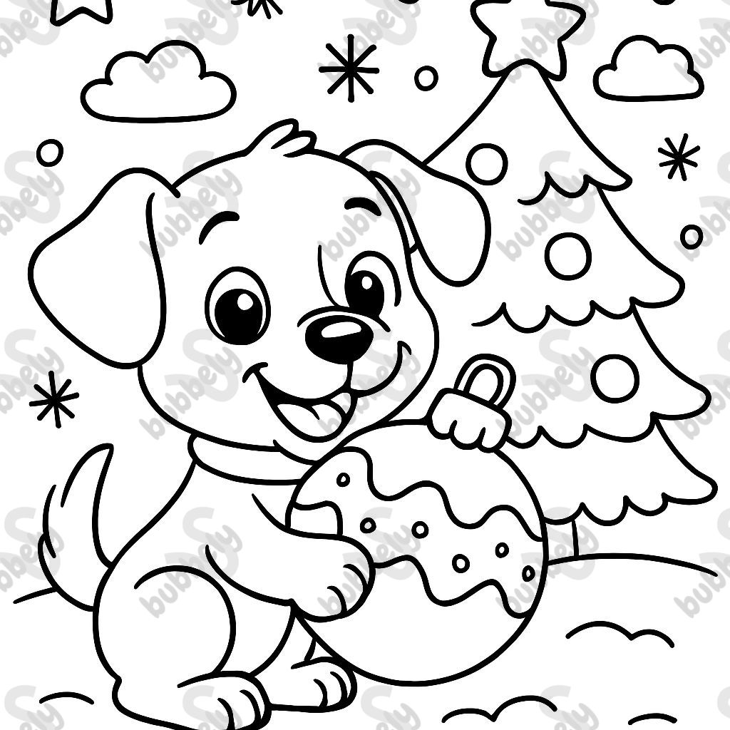 ein Welpe, der eine Weihnachtskugel hält ein Welpe, der eine Weihnachtskugel hält