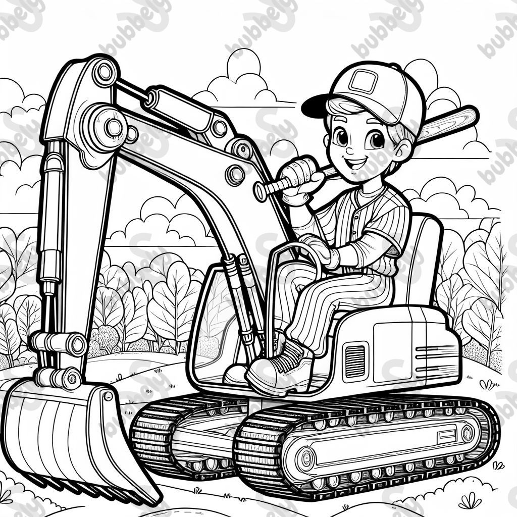 a baseball player driving an excavator