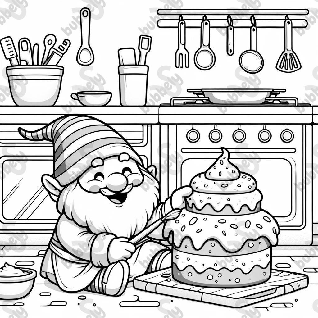 Un gnome en train de cuire un gâteau Un gnome en train de cuire un gâteau