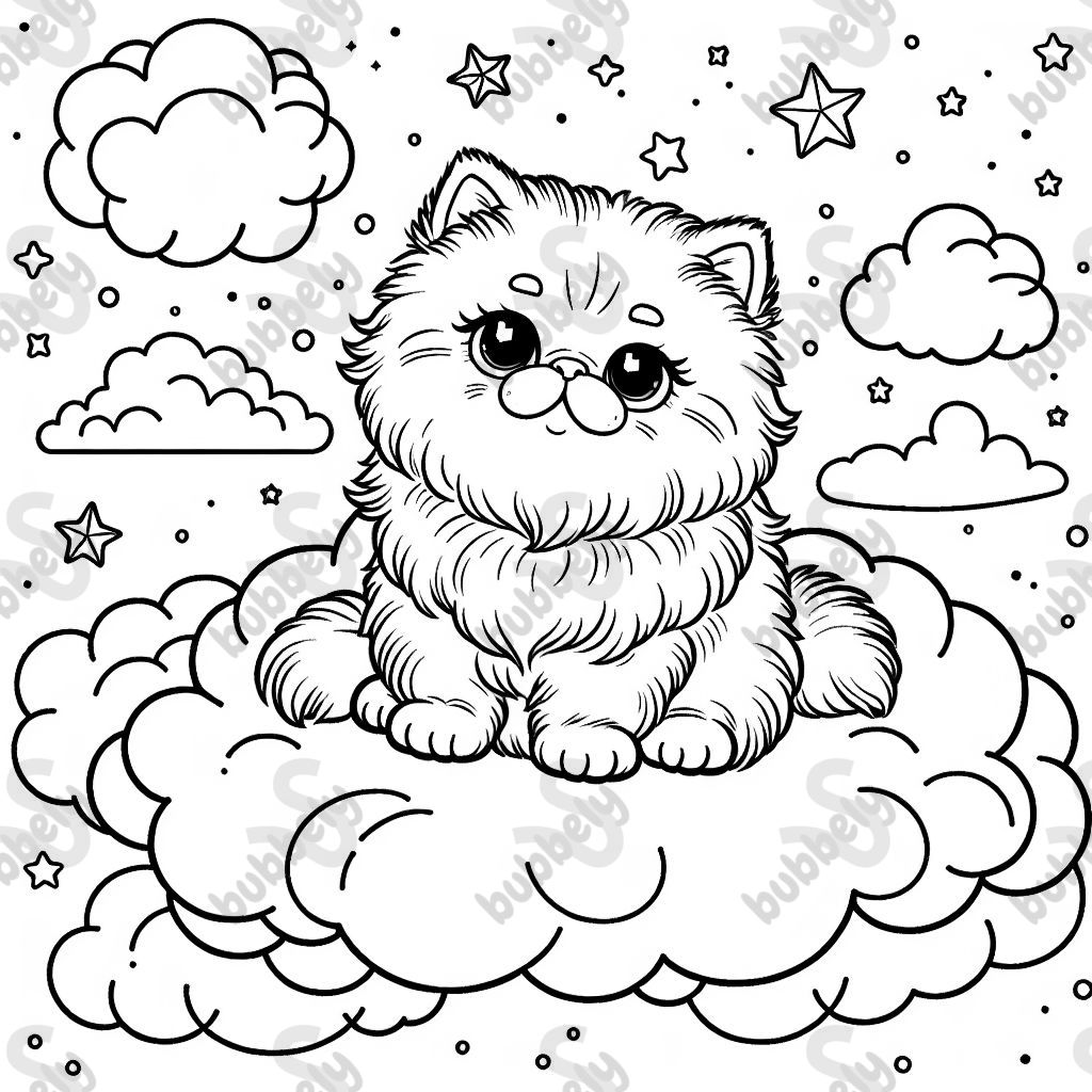 persian kitten sitting in the clouds