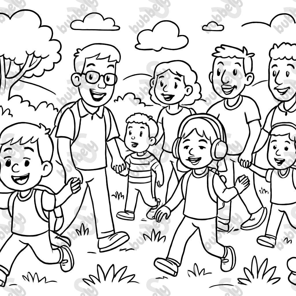 6 niños autistas en una carrera de campo a través, cada uno con sus guías. 6 niños autistas en una carrera de campo a través, cada uno con sus guías.