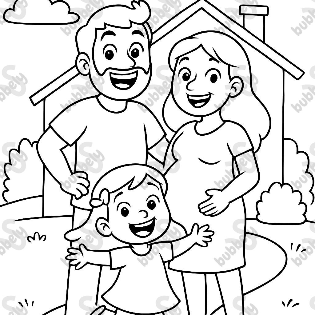 Maison de famille avec une fille, un papa barbu et une maman enceinte. Maison de famille avec une fille, un papa barbu et une maman enceinte.
