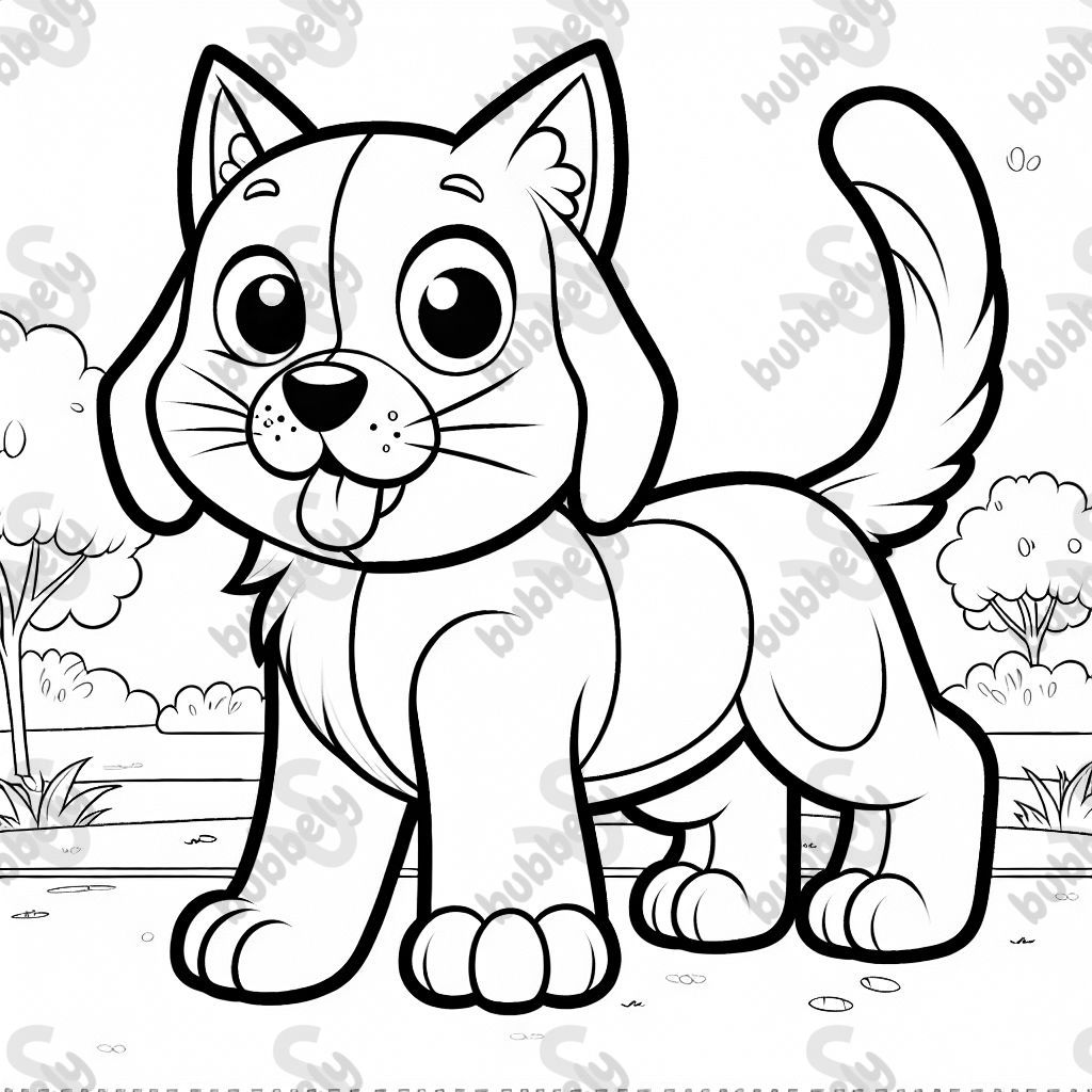 A mix of a cat and a dog, combining fun and creative elements in a coloring page. A mix of a cat and a dog, combining fun and creative elements in a coloring page.