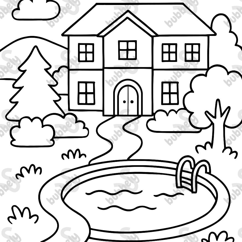 Una villa con un gran jardín y piscina Una villa con un gran jardín y piscina