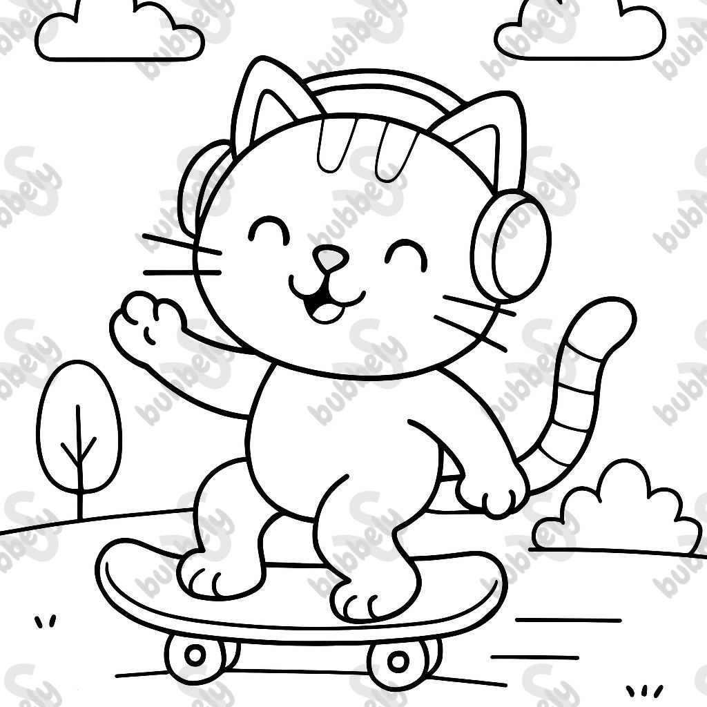 A cat riding a skateboard with headphones A cat riding a skateboard with headphones