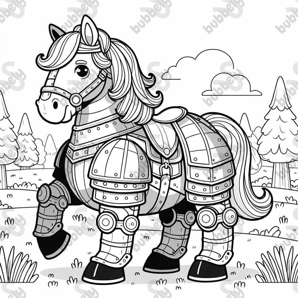 Ein Pferd in einer Rüstung.