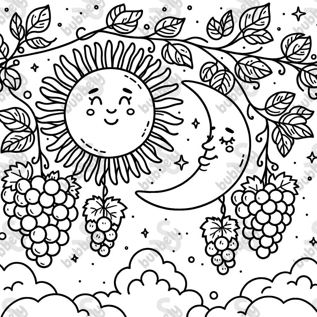 Soleil et lune avec des raisins en dessous Soleil et lune avec des raisins en dessous