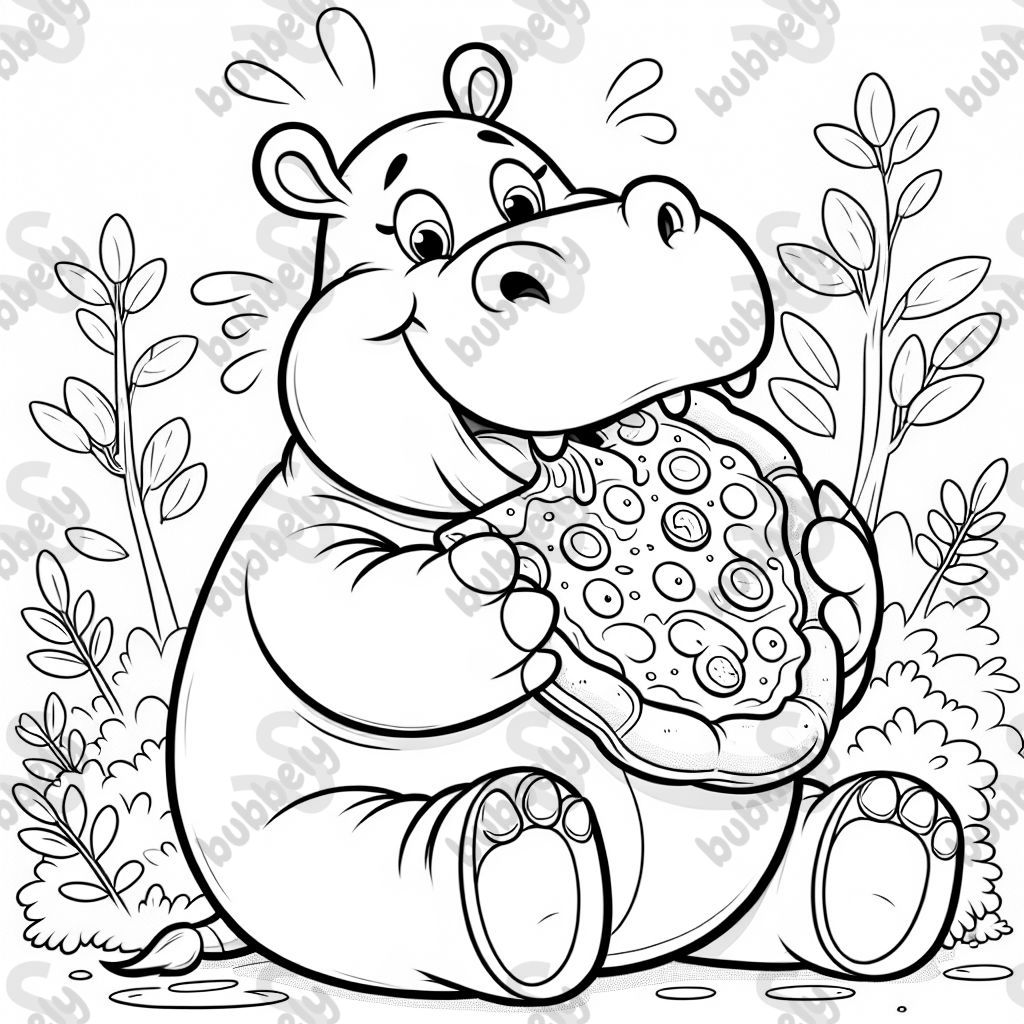 Un hippopotame mange une pizza Un hippopotame mange une pizza