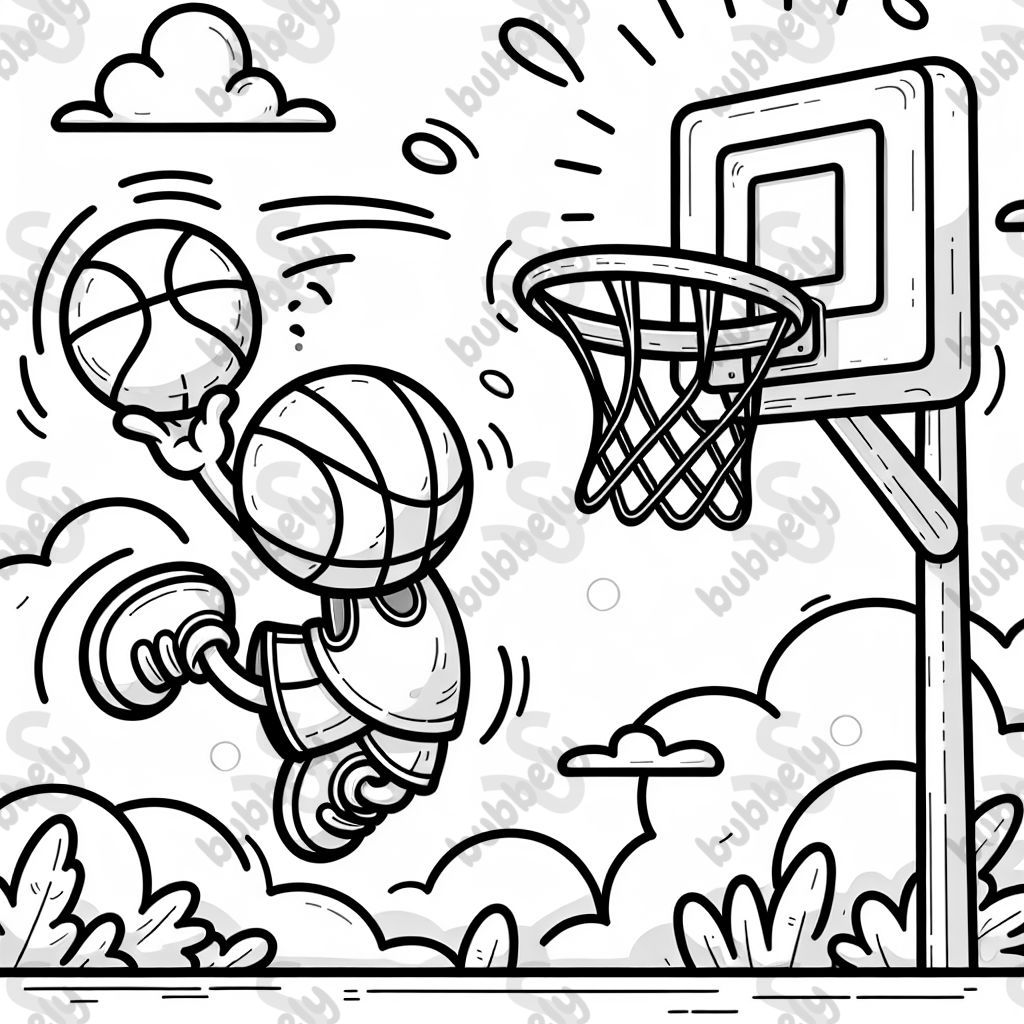 Ein Korb mit einem Basketball, der durch den Hoop fliegt.