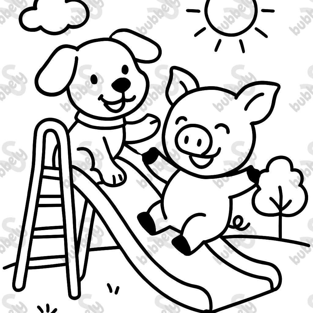 A dog and a pig at a playground. A dog and a pig at a playground.