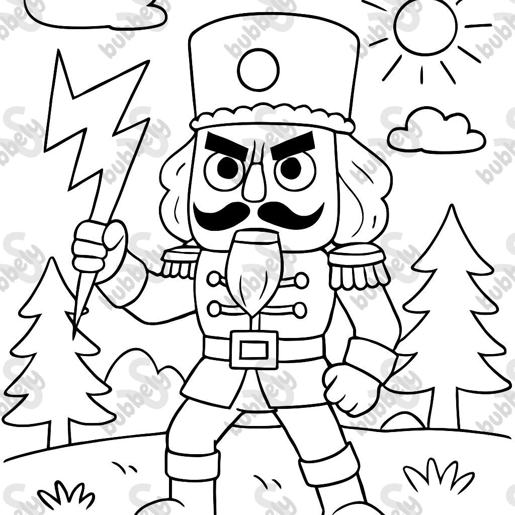 A serious nutcracker holding a lightning bolt. A serious nutcracker holding a lightning bolt.