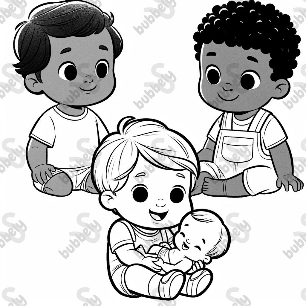 A toddler boy and a child boy holding a baby. A toddler boy and a child boy holding a baby.