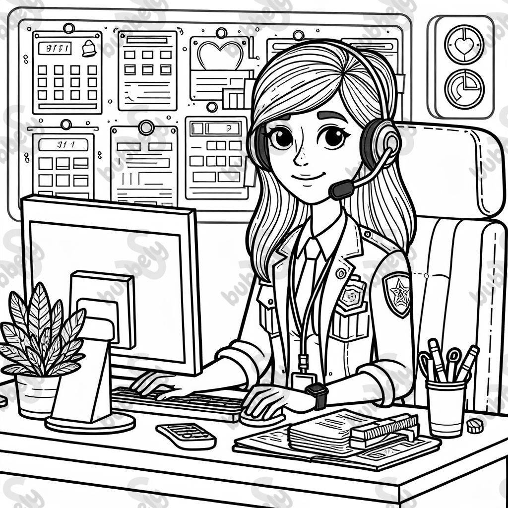 Despachador de emergencias 911 trabajando en el escritorio Despachador de emergencias 911 trabajando en el escritorio