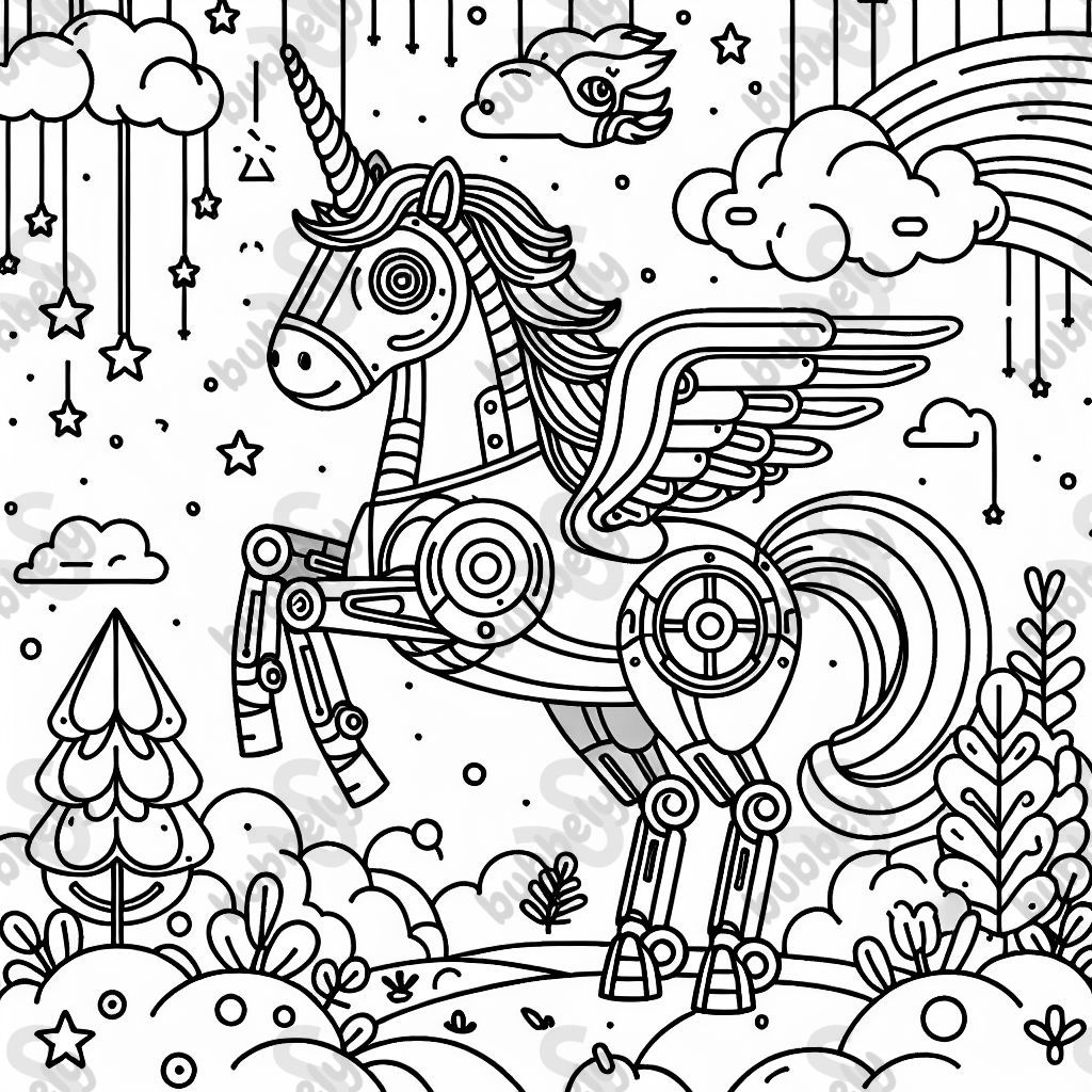 Robot licorne, une créature magique avec des éléments futuristes. Robot licorne, une créature magique avec des éléments futuristes.