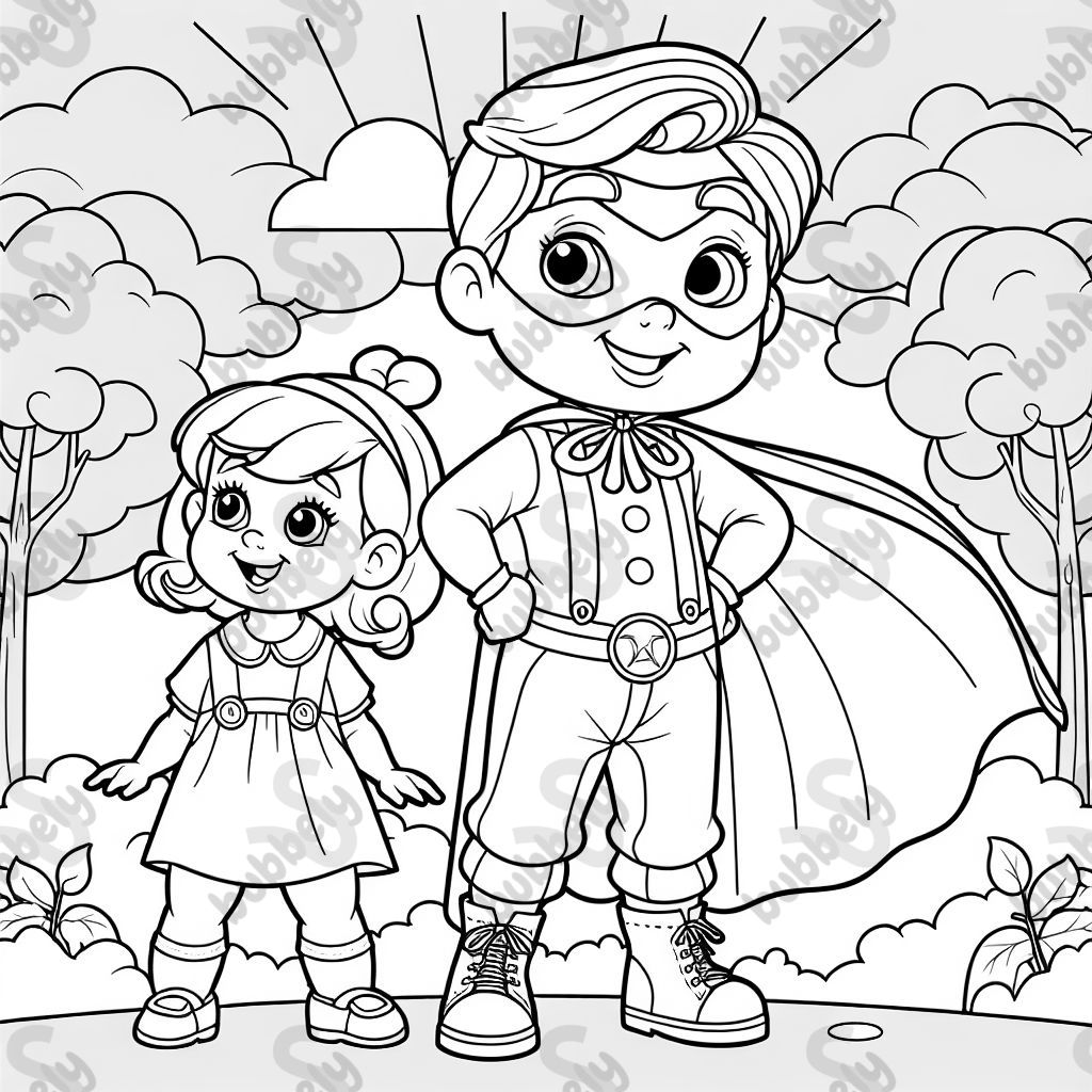 Ein junger italienischer Junge mit einem Superhelden-Cape, der seine kleine Schwester beschützt.