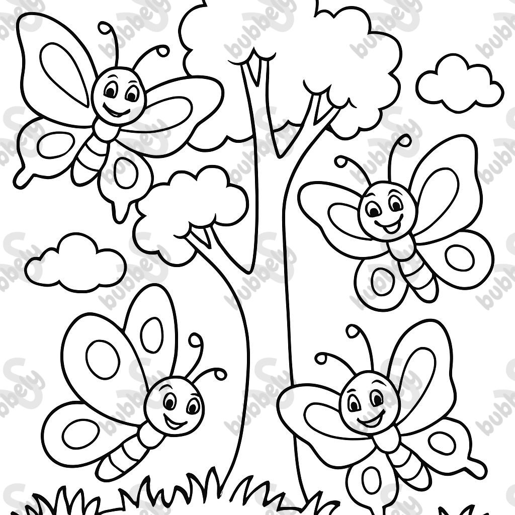 Butterflies tree grass clouds Butterflies tree grass clouds