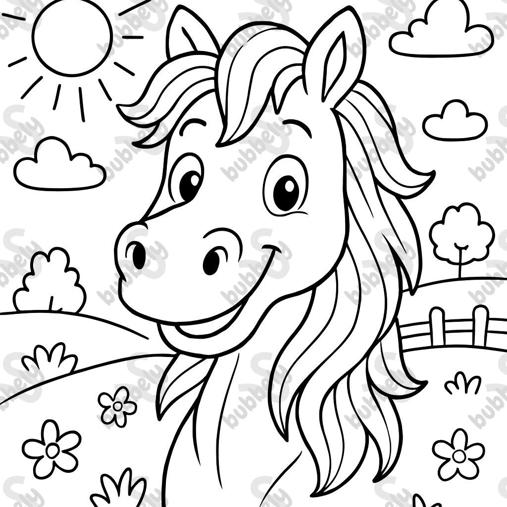 Cabeza de caballo de frente con mucha crin Cabeza de caballo de frente con mucha crin