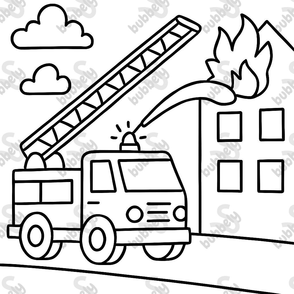 Un grand camion de pompier avec échelle qui combat un incendie. Un grand camion de pompier avec échelle qui combat un incendie.