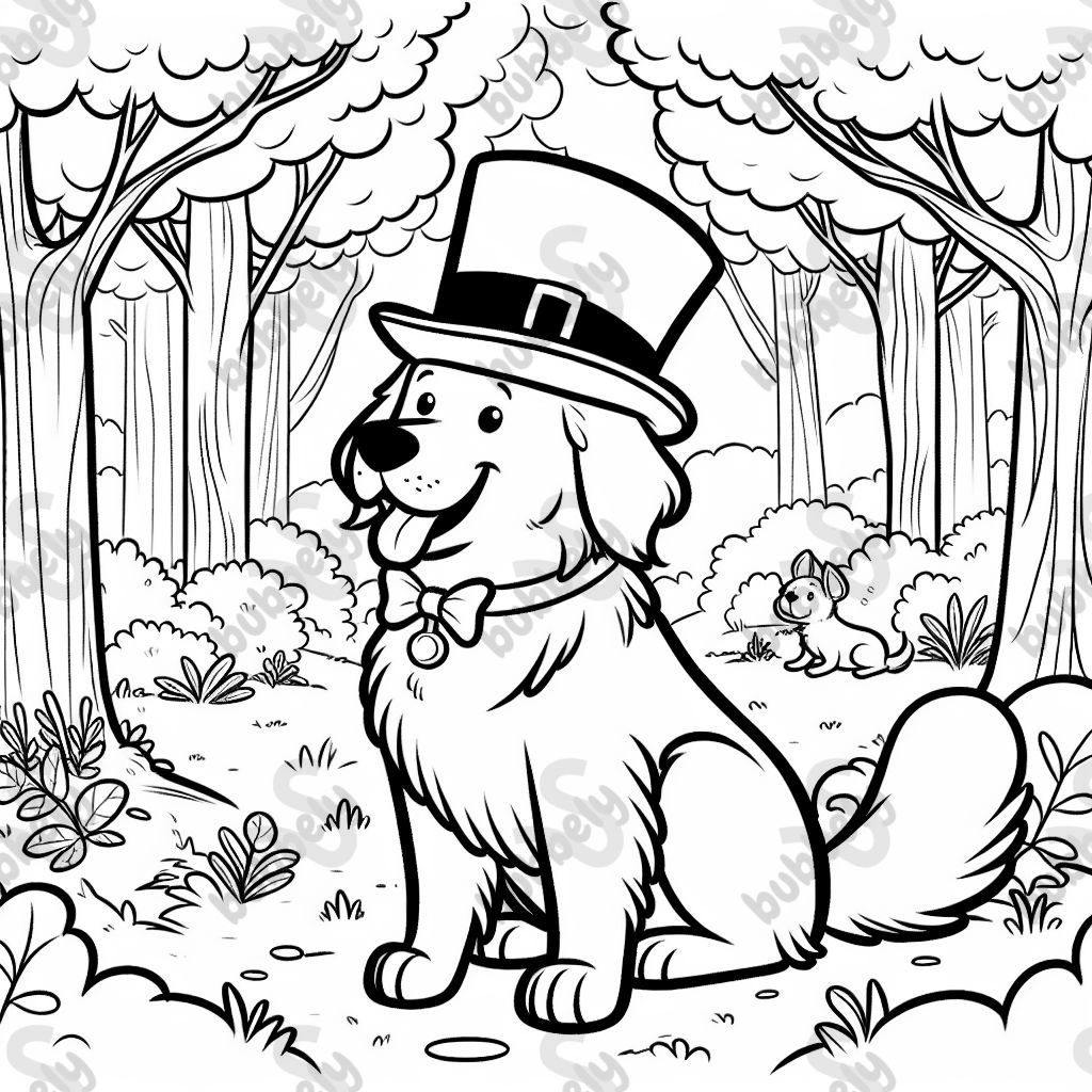un golden retriever en el bosque con un sombrero de copa y un un golden retriever en el bosque con un sombrero de copa y un