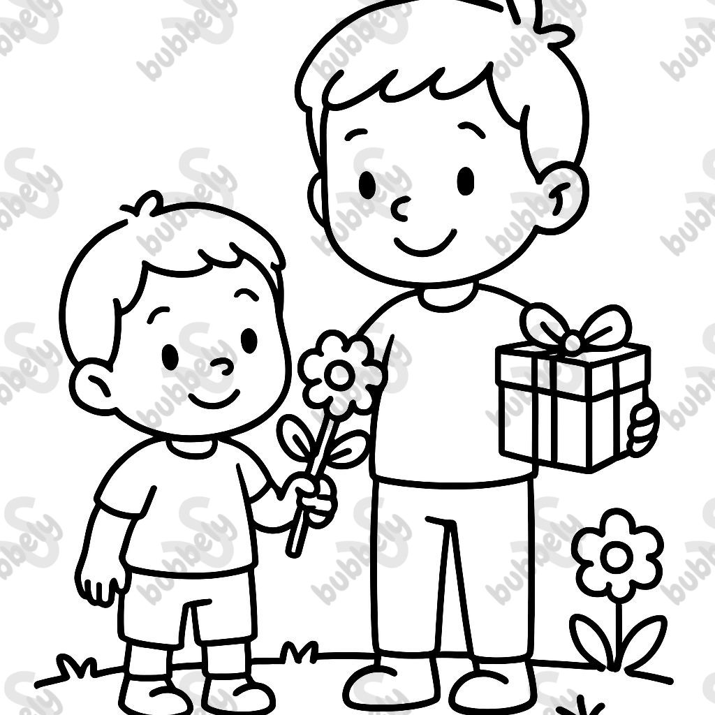 two brothers (2 and 3) with flowers and a gift in hand two brothers (2 and 3) with flowers and a gift in hand