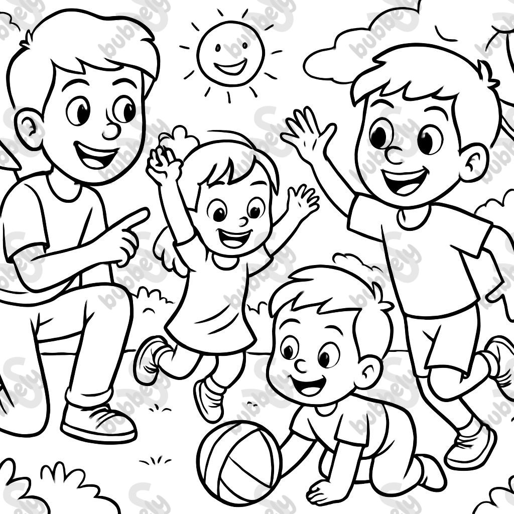 two big brothers, a little sister and a little brother are playing together two big brothers, a little sister and a little brother are playing together