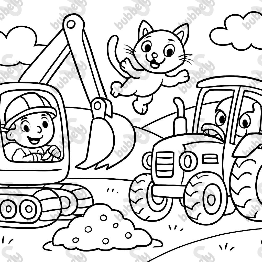 Excavadora, Tractor y Gato Excavadora, Tractor y Gato
