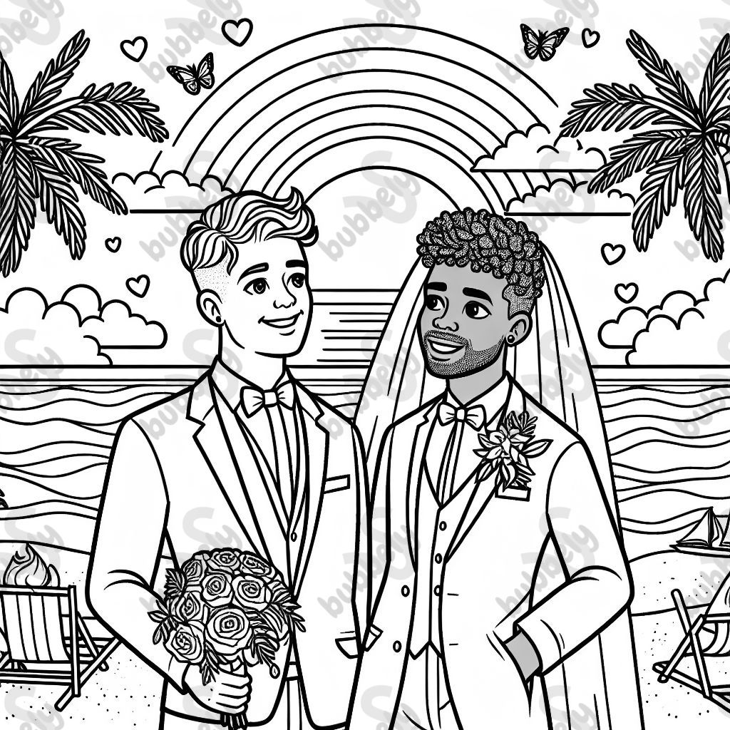 Ehe zwischen gleichgeschlechtlichen Partnern am Strand Ehe zwischen gleichgeschlechtlichen Partnern am Strand