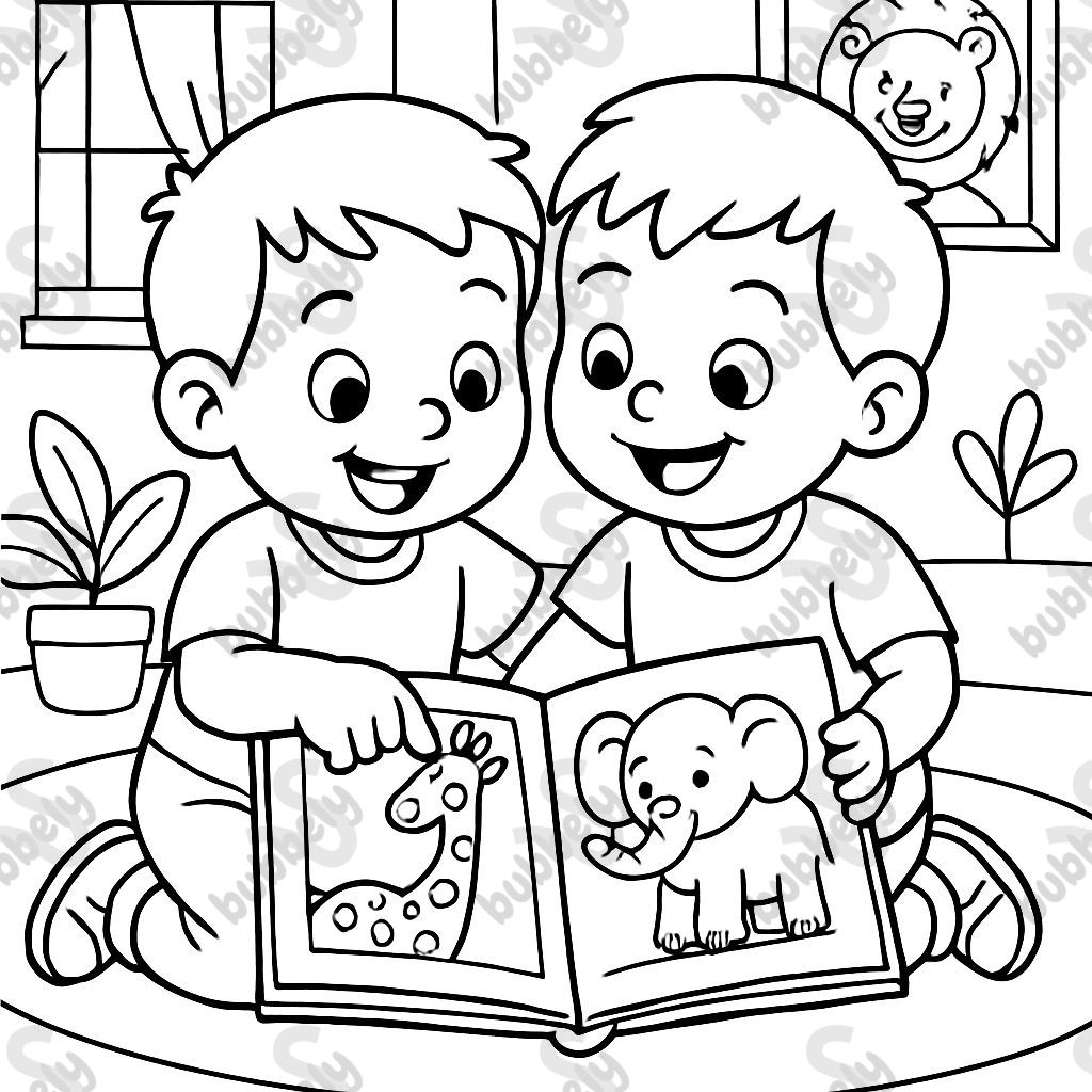 Jumeaux regardant un album d'animaux. Jumeaux regardant un album d'animaux.