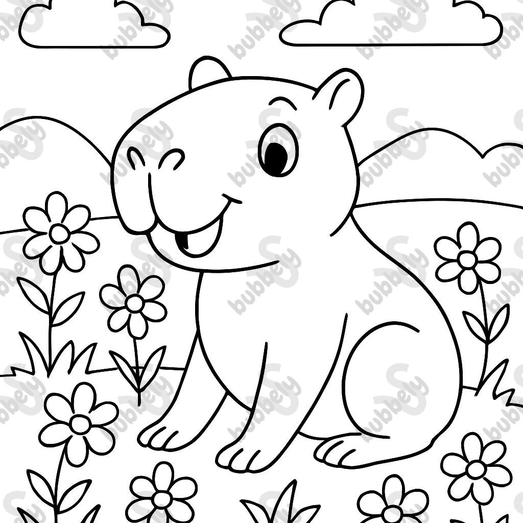 Capibara en un campo de flores Capibara en un campo de flores