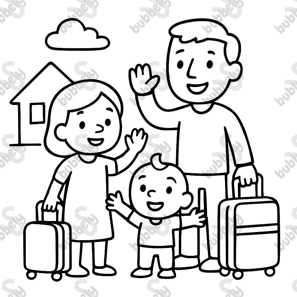 A short mom and tall dad leaving for a trip with suitcases. A short mom and tall dad leaving for a trip with suitcases.