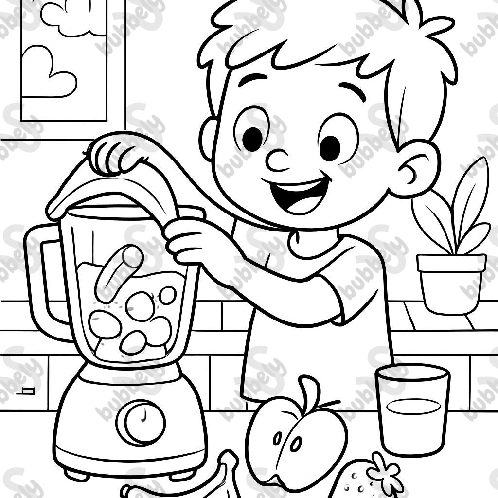 Un enfant prépare un smoothie dans un mixeur Un enfant prépare un smoothie dans un mixeur