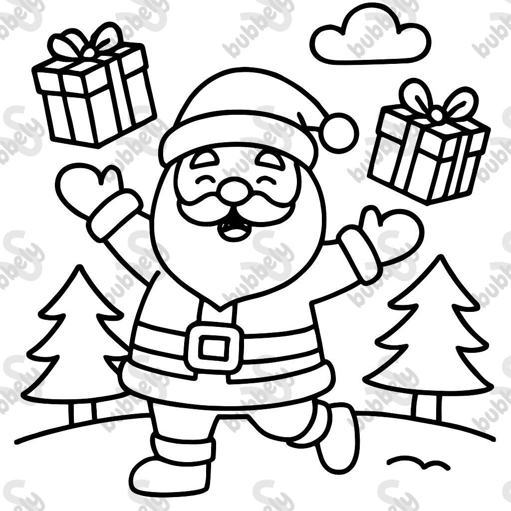 Weihnachtsmann jubelt mit Geschenken wirft Weihnachtsmann jubelt mit Geschenken wirft