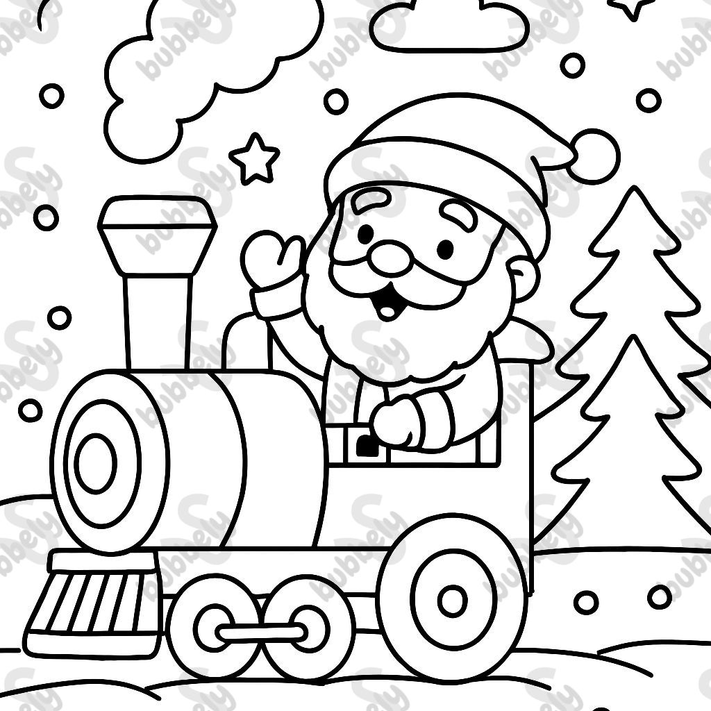 Train dans le paysage hivernal avec le Père Noël et un cadre strié Train dans le paysage hivernal avec le Père Noël et un cadre strié