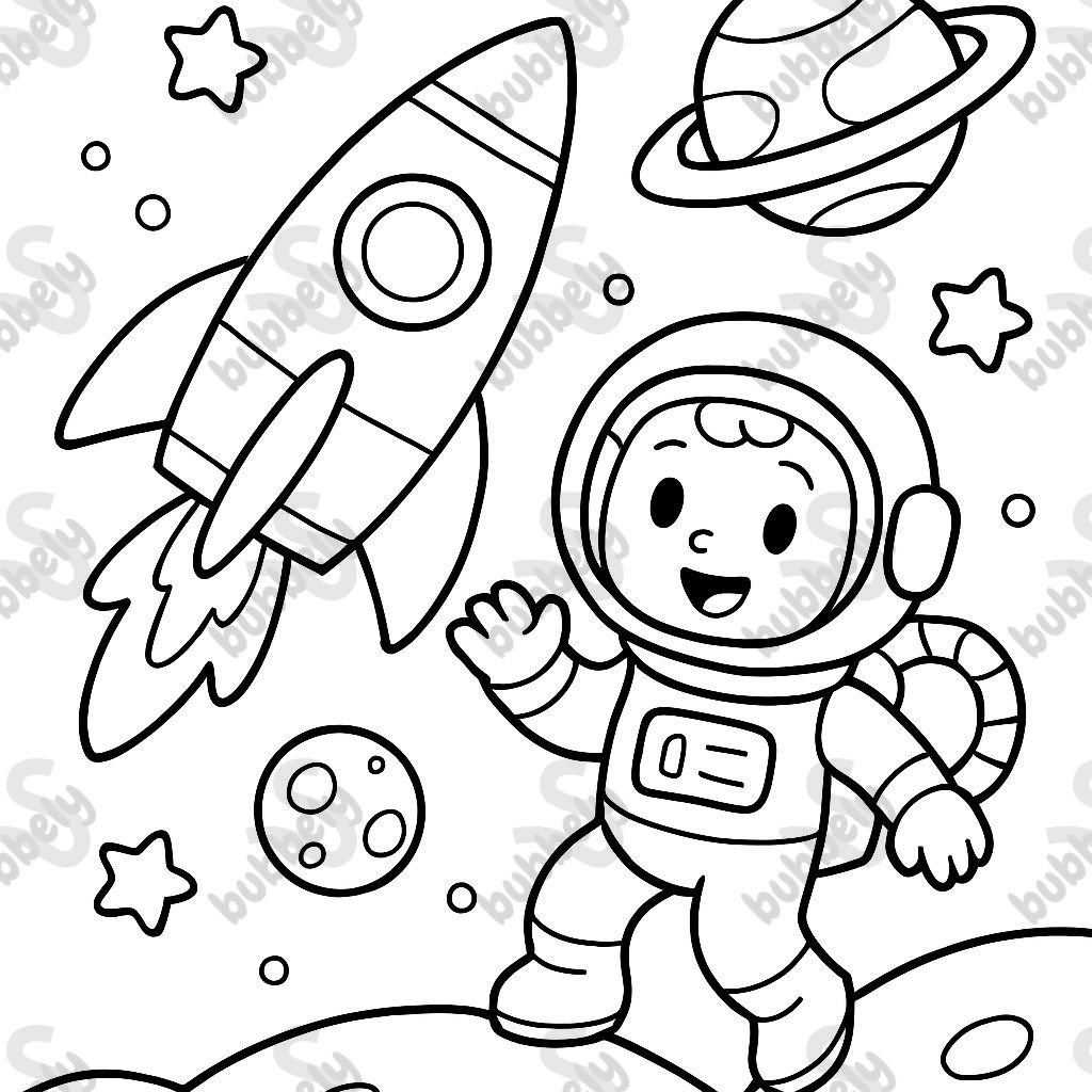 Une scène spatiale avec une fusée, un astronaute, des planètes et des étoiles Une scène spatiale avec une fusée, un astronaute, des planètes et des étoiles