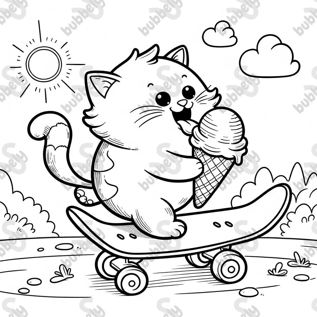 un chat sur un skateboard en train de manger une glace un chat sur un skateboard en train de manger une glace