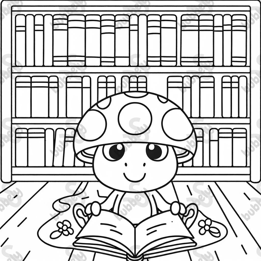 grenouille portant un chapeau en champignon dans une bibliothèque grenouille portant un chapeau en champignon dans une bibliothèque