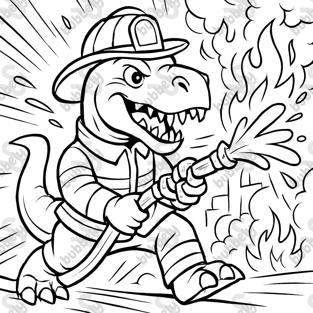 einen Dinosaurier als Feuerwehrmann einen Dinosaurier als Feuerwehrmann