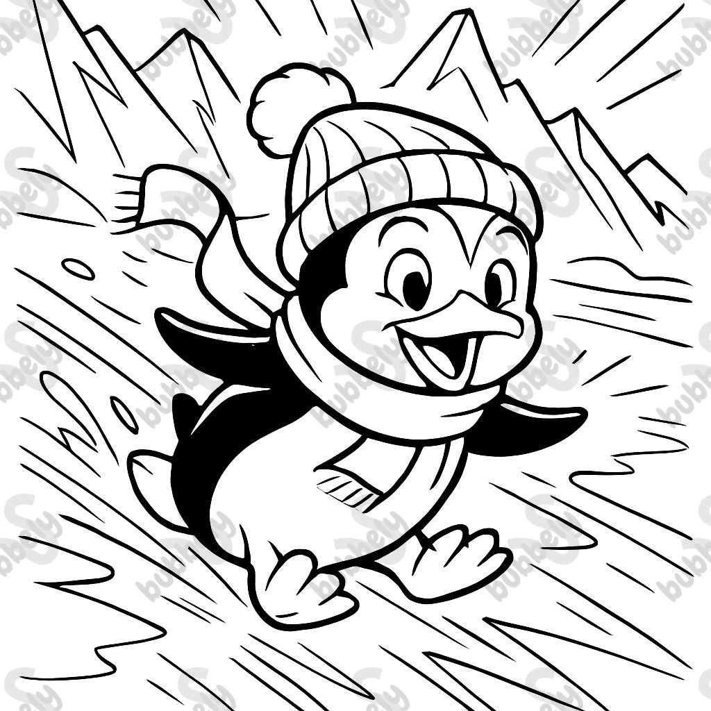 a penguin sliding on its belly with a scarf and a hat as it slides on the ice a penguin sliding on its belly with a scarf and a hat as it slides on the ice