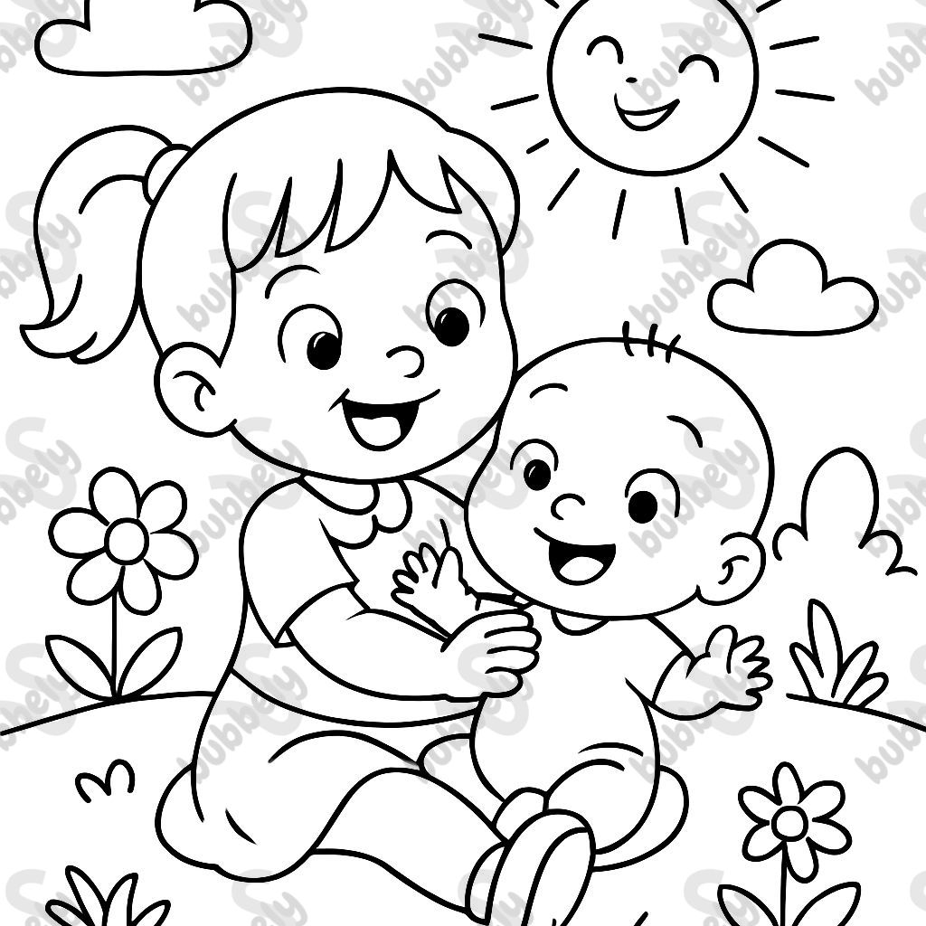 Niña de 2 años y su hermanito bebé Niña de 2 años y su hermanito bebé