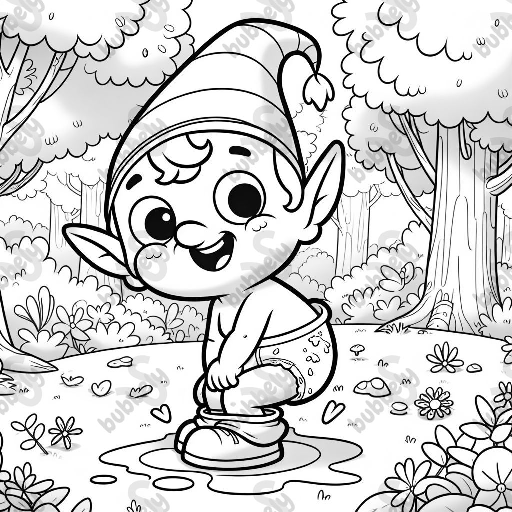 Eine Elfe mit schmutziger Windel im Wald