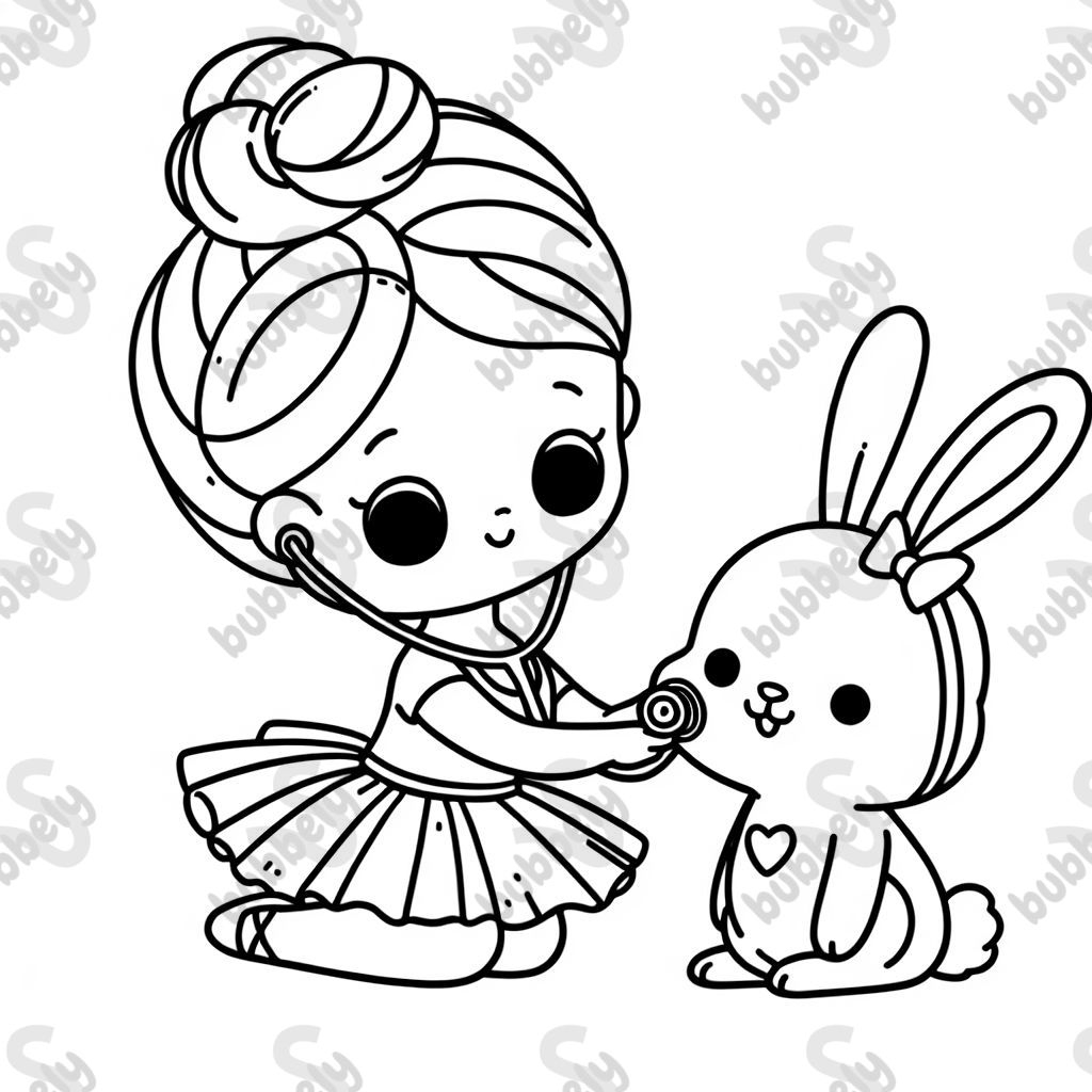 Ballerina-Ärztin macht eine Untersuchung eines Kaninchens Ballerina-Ärztin macht eine Untersuchung eines Kaninchens