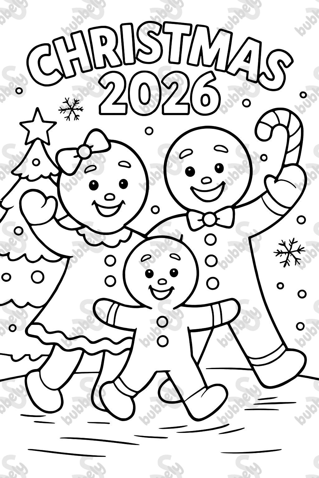 A gingerbread family with mom, dad, and small boy child with 'Christmas 2026'. A gingerbread family with mom, dad, and small boy child with 'Christmas 2026'.