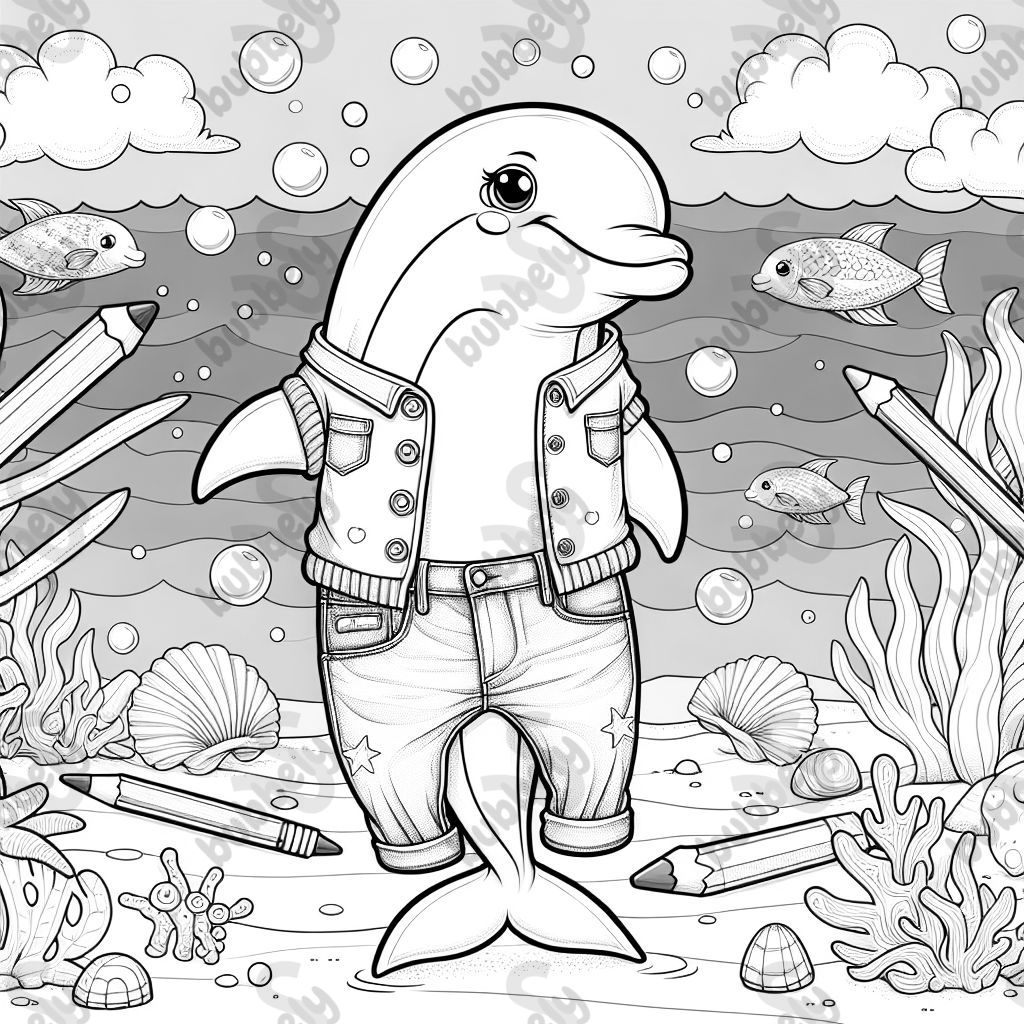 a dolphin wearing jeans