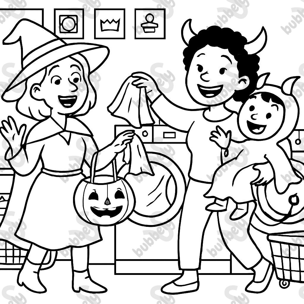 a laundromat with 2 moms on Halloween. a laundromat with 2 moms on Halloween.